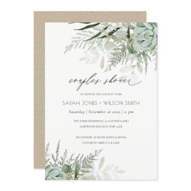 Dusky Leafy Fern Succulent Couples Shower Invite