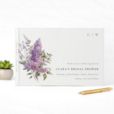 Dusky Lilac Cottage Flora Watercolor Bridal Shower Guest Book