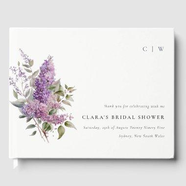 Dusky Lilac Cottage Flora Watercolor  Guest Book
