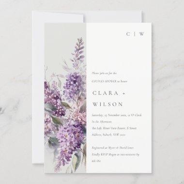 Dusky Lilac Green Cottage Floral Couples Shower Invitations