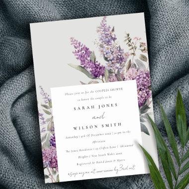 Dusky Lilac Green Cottage Floral Couples Shower Invitations