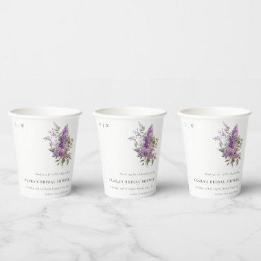 Dusky Lilac Watercolor Cottage Flora  Paper Cups