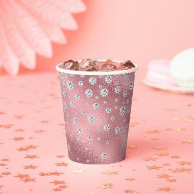Dusky pink diamond rhinestone shimmer elegant paper cups