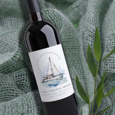 Dusky Sailboat Yacht Seascape Bridal Shower Wine Label