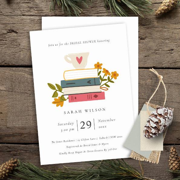 Dusky Stacked Books Floral  Invite