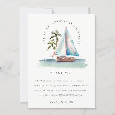 Dusky Teal Sailboat Palm Seascape Bridal Shower Thank You Invitations