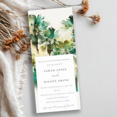 Dusky Tropical Watercolor Palm Tree Couples Shower Invitations