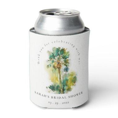 Dusky Tropical Watercolor Palm Trees  Can Cooler