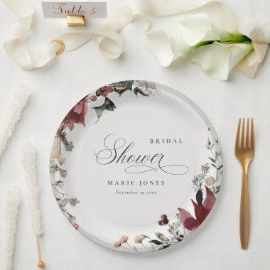 Dusky Warm Winter Festive Foliage Bridal Shower Paper Plates