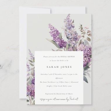 Dusky Watercolor Lilac Cottage Flora Bridal Shower Invitations