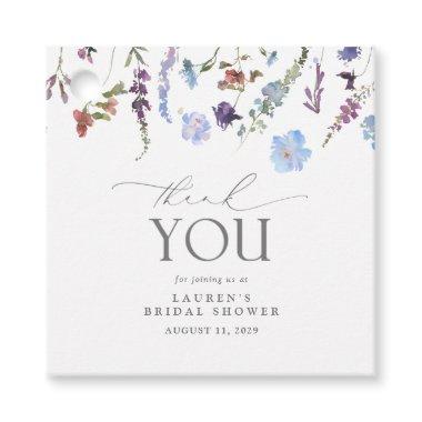 Dust Blue Watercolor Wildflower Bridal Shower Favor Tags