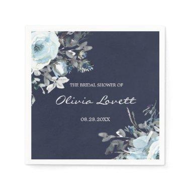 Dusty and Navy Blue Botanical Floral  Napkins