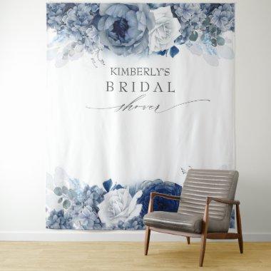 Dusty and Navy Blue Floral Bridal / Baby Shower Tapestry