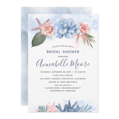 Dusty Blue and Blush Beach Bridal Shower Invitations