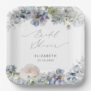 Dusty Blue and Blush Pink Flora Bridal Shower Paper Plates