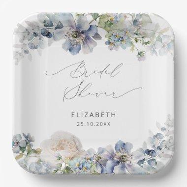 Dusty Blue and Blush Pink Flora  Paper Plates