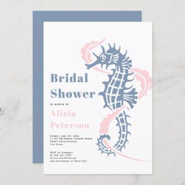 Dusty blue and blush seahorse beach bridal shower Invitations