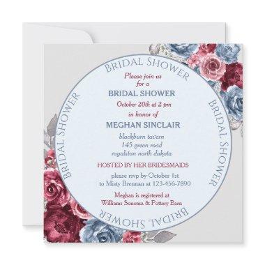 Dusty Blue and Burgundy Bridal Shower Invitations