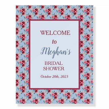 Dusty Blue and Burgundy Bridal Shower Welcome Foam Board