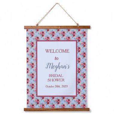 Dusty Blue and Burgundy  Welcome Hanging Tapestry