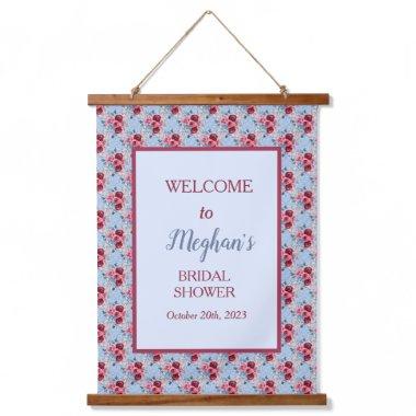 Dusty Blue and Burgundy Bridal Shower Welcome Hanging Tapestry