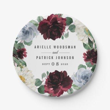 Dusty Blue and Burgundy Cranberry Fall Event Paper Plates