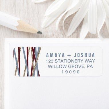 Dusty Blue and Cranberry Streamers Wedding Label