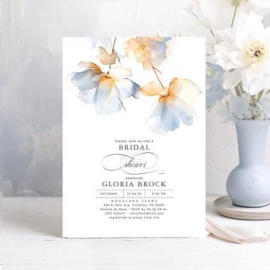 Dusty Blue and Gold Flowers Modern Bridal Shower Invitations