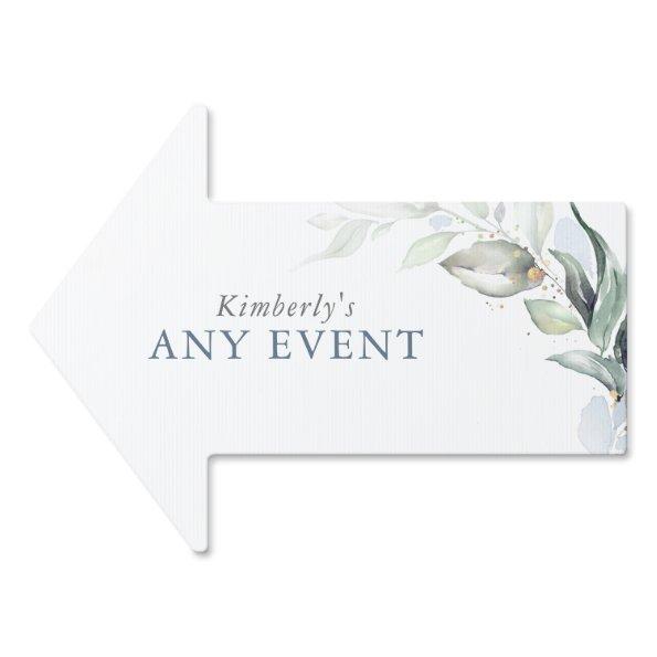 Dusty Blue and Gold Greenery Any Party Sign