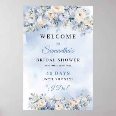 Dusty Blue and Ivory Bridal Shower count down Poster