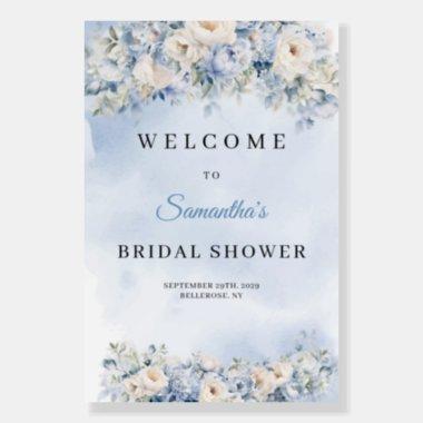 Dusty Blue and Ivory Flowers bridal shower welcome Foam Board