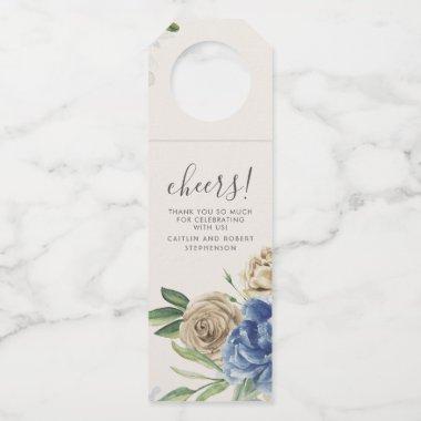 Dusty Blue and Ivory Flowers Watercolor Bottle Hanger Tag