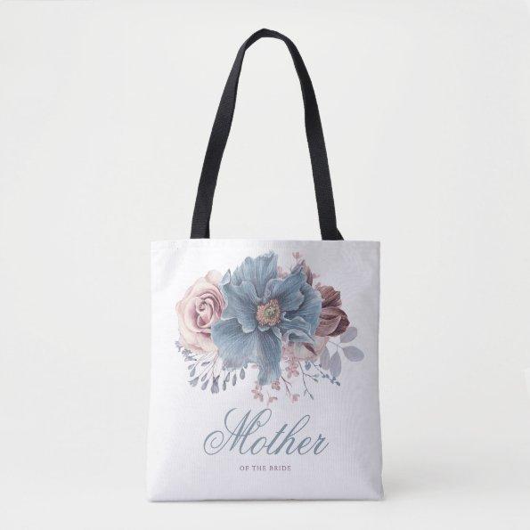 Dusty Blue and Mauve Floral Elegant Wedding Tote Bag