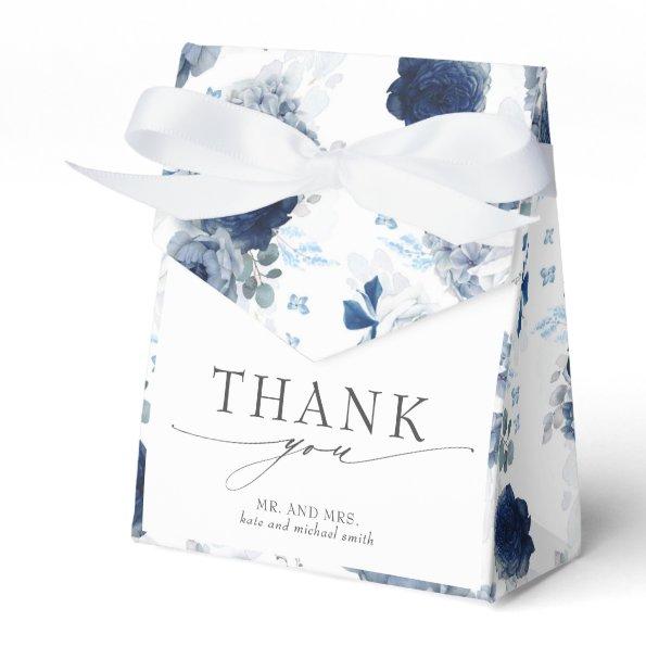 Dusty Blue and Navy Blue Floral Wedding Favor Box