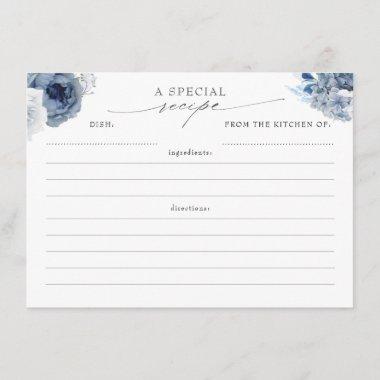 Dusty Blue and Navy Elegant Floral Recipe Invitations