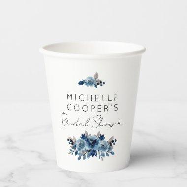 Dusty Blue and Navy Floral Paper Cups