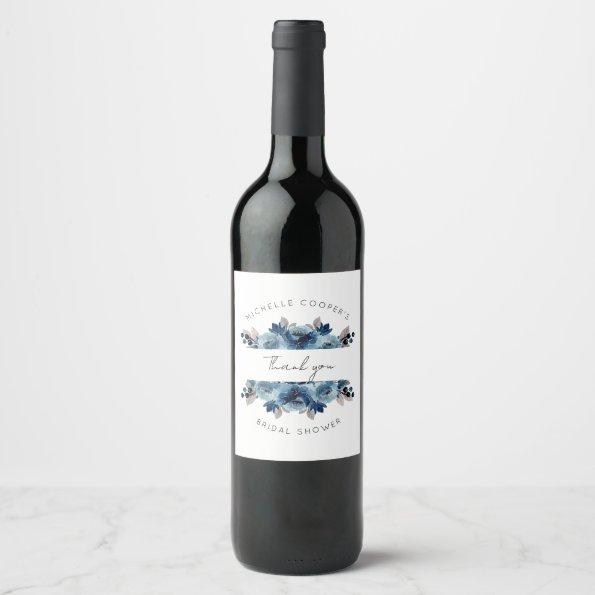 Dusty Blue and Navy Floral Wine Label