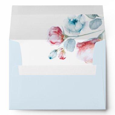 Dusty Blue and Pink Floral Elegant Boho Envelope