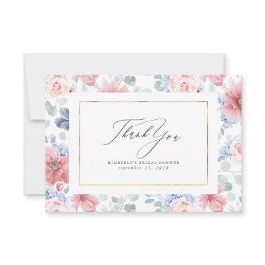 Dusty Blue and Pink Floral Elegant Small Thank You