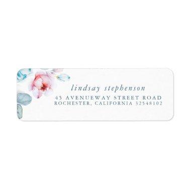 Dusty Blue and Pink Flowers Elegant Watercolor Label
