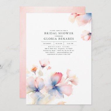Dusty Blue and Pink Flowers Modern Bridal Shower Invitations
