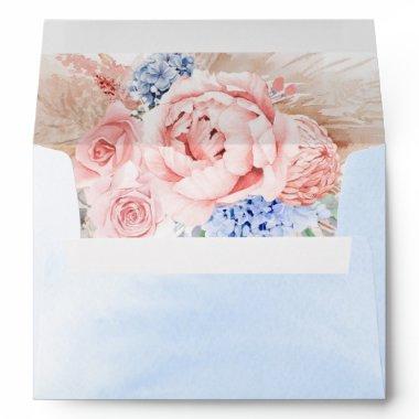 Dusty Blue and Pink Flowers Pampas Grass Elegant Envelope