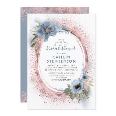 Dusty Blue and Rose Gold Glitter Bridal Shower Invitations