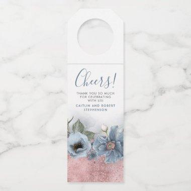 Dusty Blue and Rose Gold Glitter Modern Wedding Bottle Hanger Tag