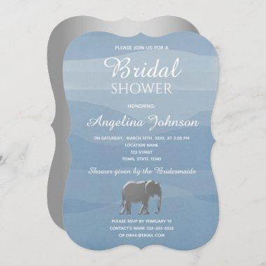 Dusty Blue and Silver Foil Elephant Bridal Shower Invitations