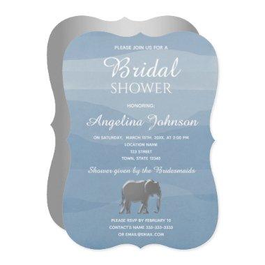 Dusty Blue and Silver Foil Elephant Bridal Shower Invitations