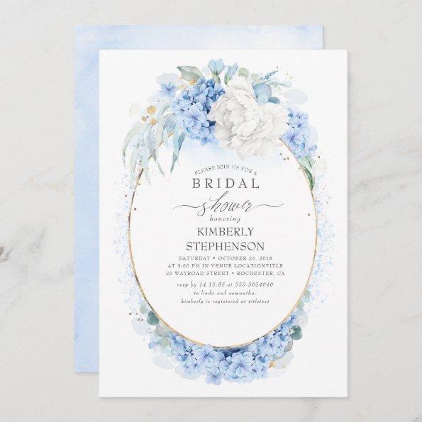 Dusty Blue and White Floral Bridal Shower Invitations