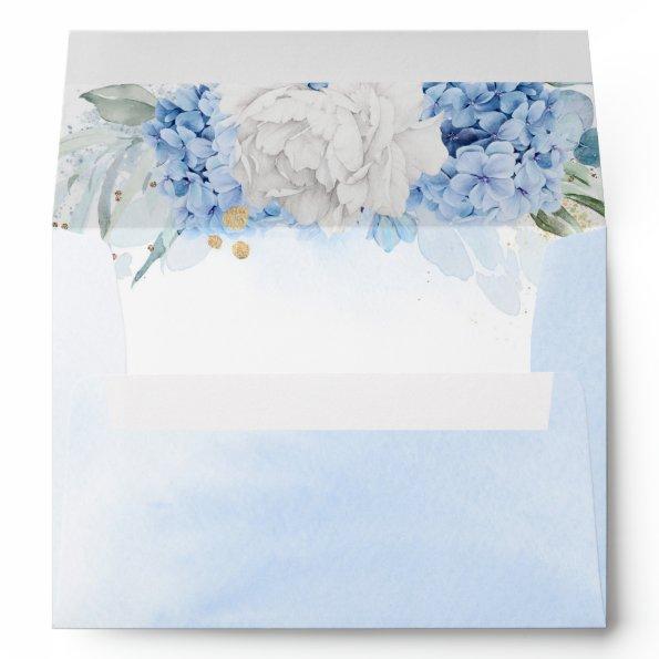 Dusty Blue and White Flowers Elegant Watercolor Envelope