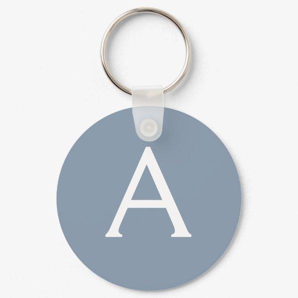 Dusty Blue and White Monogrammed Keychain