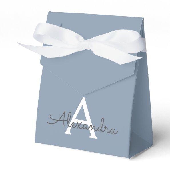 Dusty Blue and White Name and Initial Monogram Favor Box